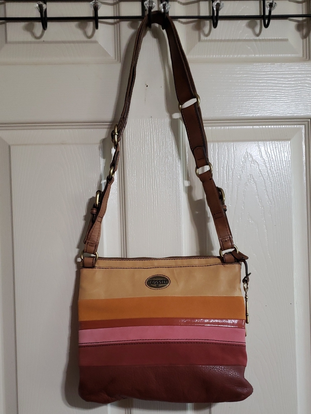 Fossil Explorer Crossbody Leather Suede Tri-Color Colorblock